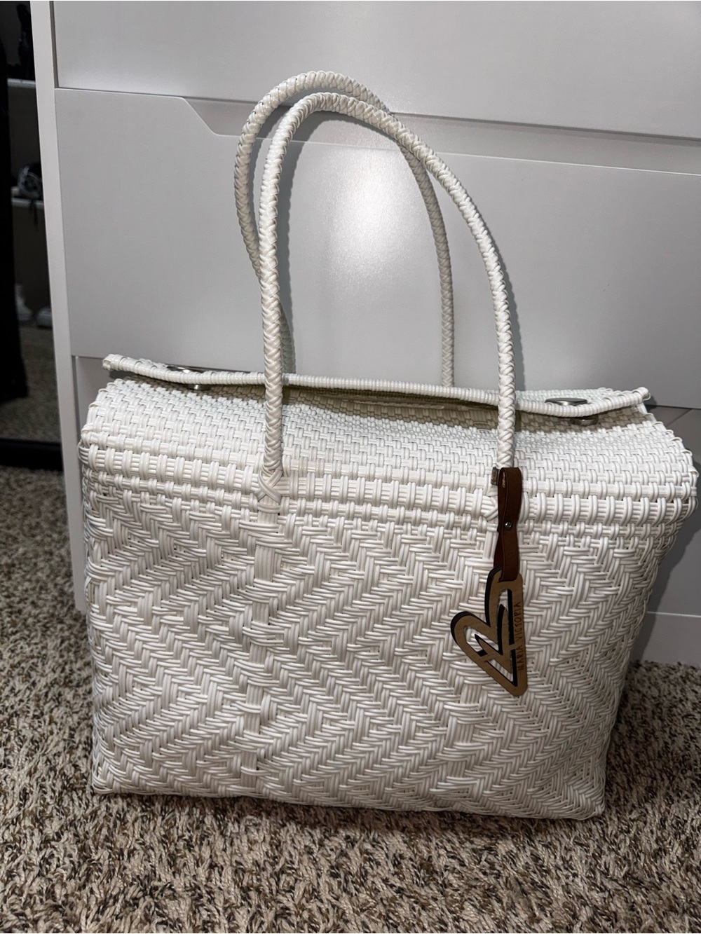 White Woven Tote/Beach Bag - Classic Women's Handbag